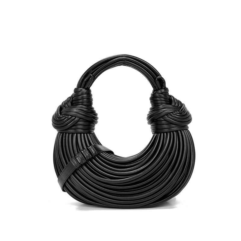Hand Woven Faux Leather Portable Crescent Women Bag Knotted Noodles Bag Hand Carrying Cloud Underarm Bag Bella Mia