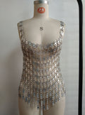 Women Clothing Sexy Sequined Top Square Acrylic Hollow Out Cutout Nightclub Party Bella Mia