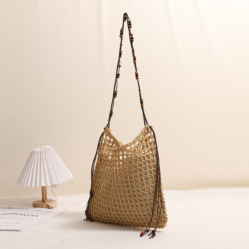 Summer Straw Woven Bag With Lace Up Pattern Suitable For Women Beach Vacation Beach Bag Bella Mia