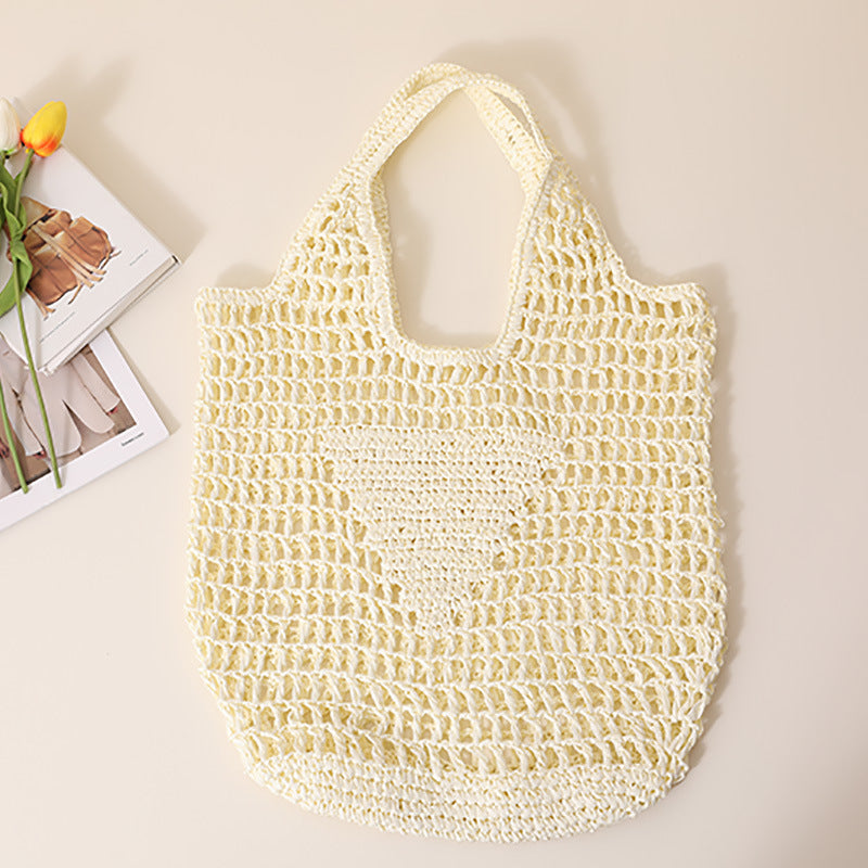 Large Capacity Hollow Out Cutout Straw Bag Fresh Candy Color One Shoulder Tote Woven Bag Portable Women Beach Bag Bella Mia
