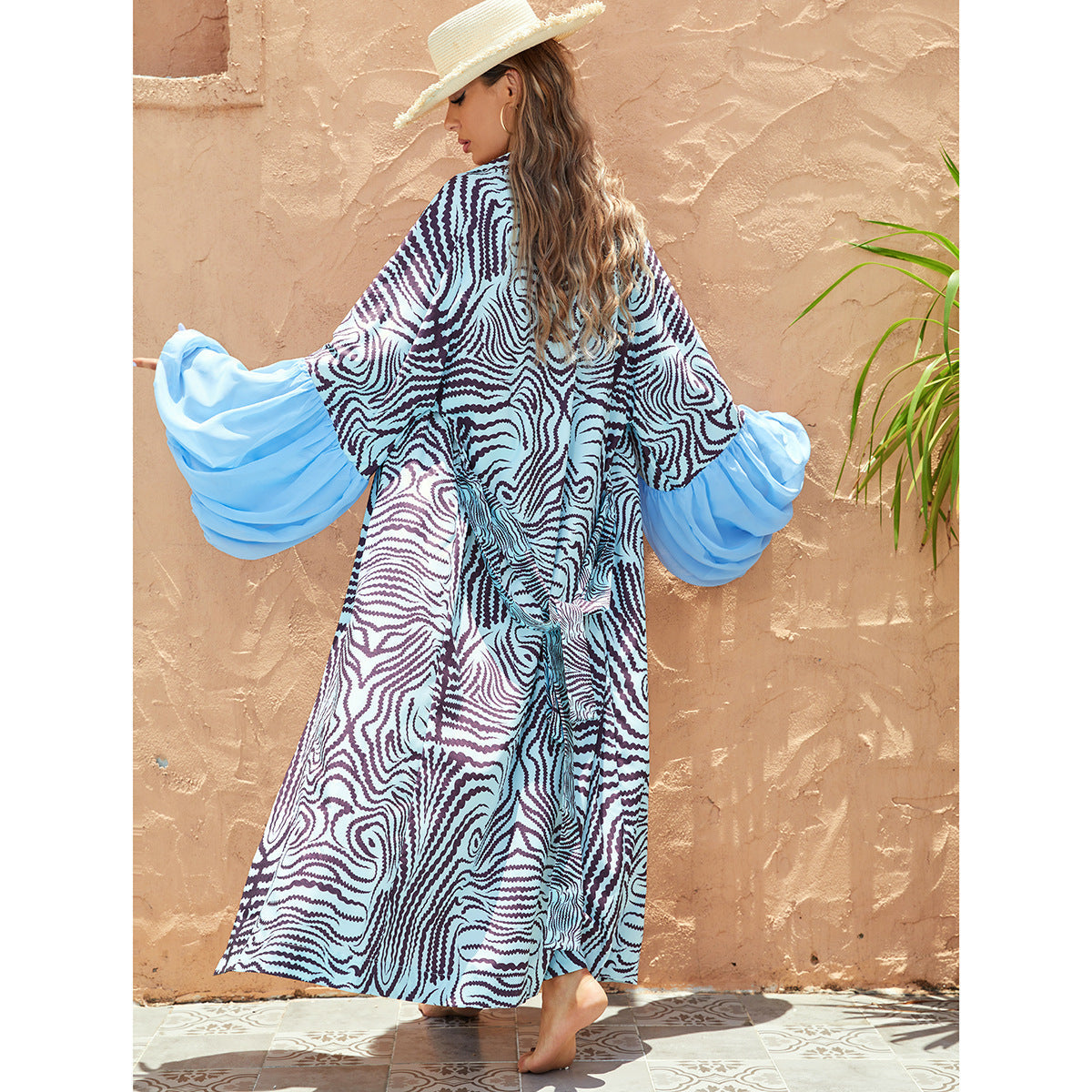 Zebra Striped Long Cardigan Bikini Cover-up Long Sleeve Blouse Beach Bella Mia