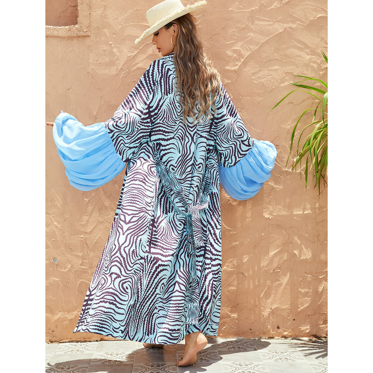 Zebra Striped Long Cardigan Bikini Cover-up Long Sleeve Blouse Beach Bella Mia