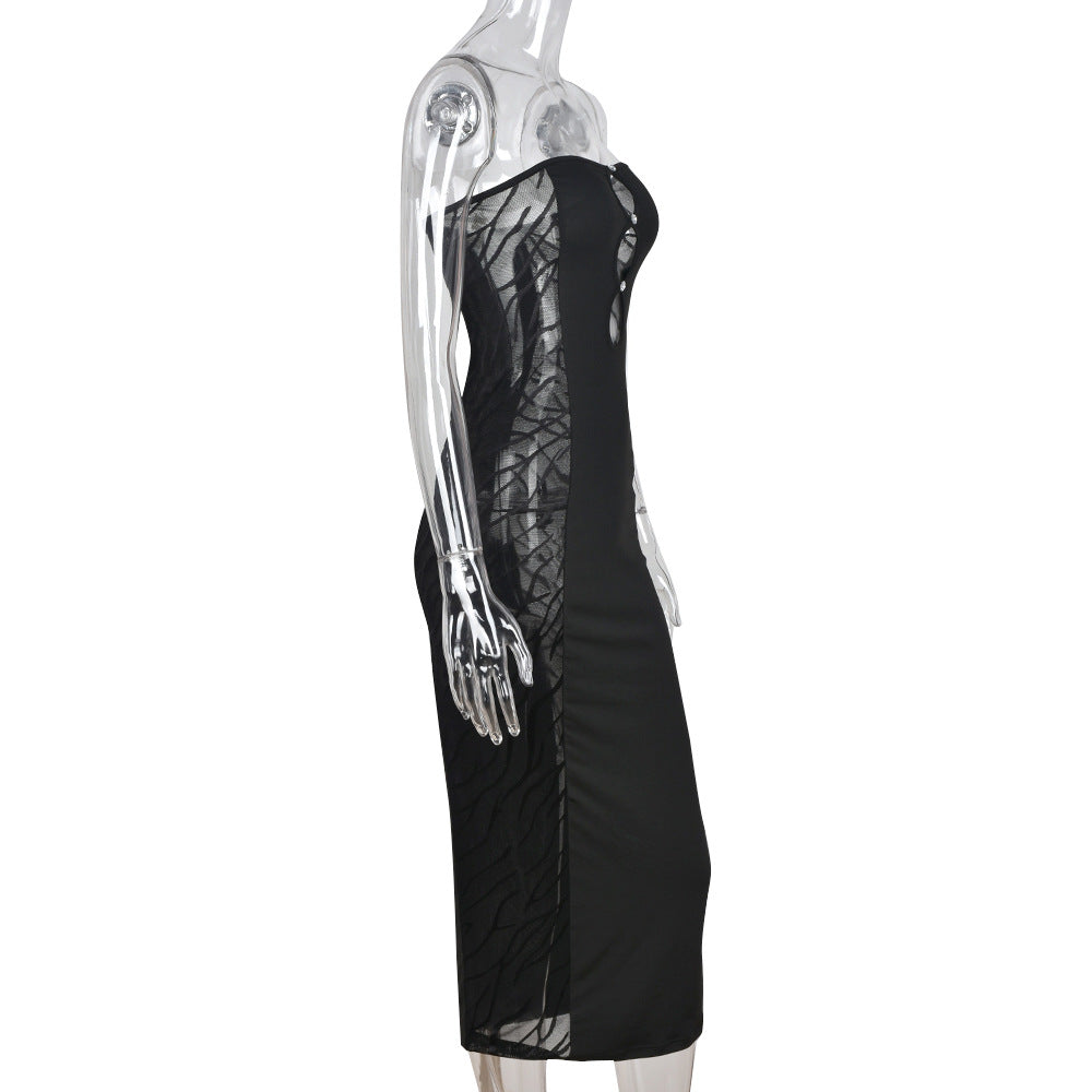 Summer Women Clothing Mesh See-through off-the-Shoulder Pullover Sexy Bandeau Maxi Dress Bella Mia