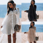 New Bamboo Shirt Single-Breasted Beach Sun Protection Shirt Seaside Casual Vacation Skirt