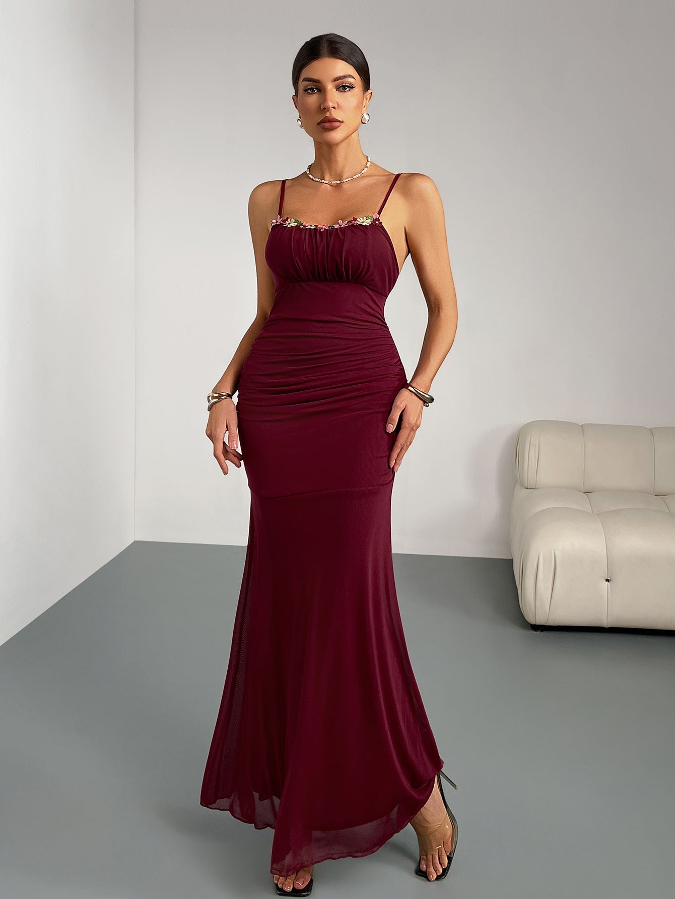 Slim Fit Fishtail Dress Women Sling Pleating Dress Slim Fit Sexy Party Party Wedding Bridesmaid Bella Mia