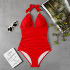 One Piece Swimsuit Conservative Print Halter Red Backless Swimsuit Bella Mia