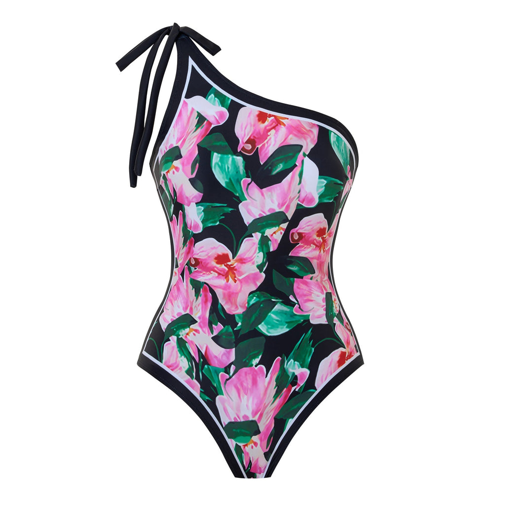 Sexy Swimsuit Women Siamese Triangle Shoulder Polyester Printed Lace up Swimsuit Bella Mia