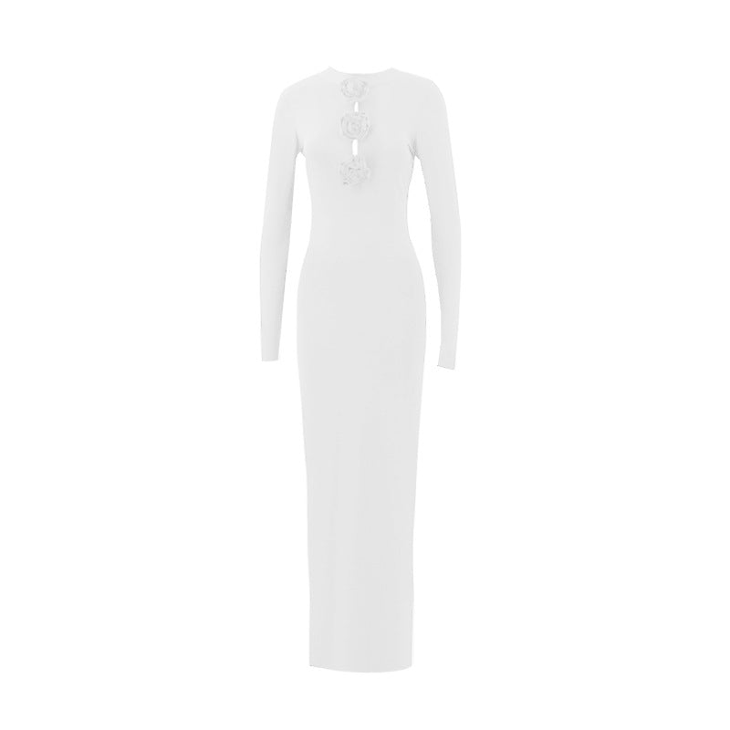 Fall Women Clothing Sexy Cutout Socialite Private Clothing Elegant Three Dimensional Floral Long Sleeve Slim Maxi Dress Bella Mia