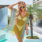 Rainbow Color Hollow Out Cutout Beach Cover up Seaside Holiday Bikini Cover Swimsuit Outwear Sun Protection Clothing Bella Mia