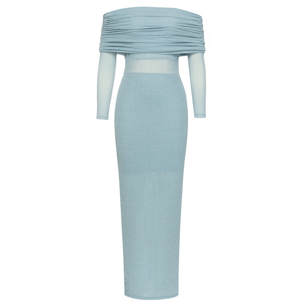 Dress Spring Summer Simple Sexy off the Shoulder Mesh Slim Fit Patchwork Dress for Women Bella Mia