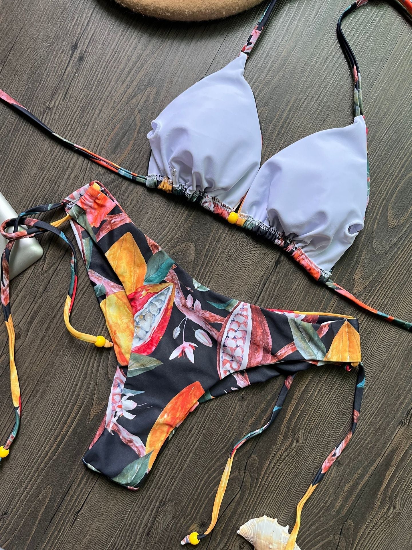 Bikini Digital Printed Sexy Lace Up Halterneck Triangle Split Swimsuit Women Bella Mia