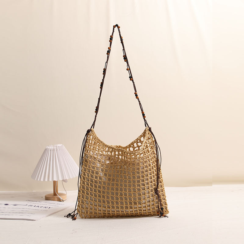Summer Straw Woven Bag With Lace Up Pattern Suitable For Women Beach Vacation Beach Bag Bella Mia