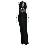 Elegant Women Lace up Maxi Dress Sexy Backless Pleated Sheath Dress Bella Mia