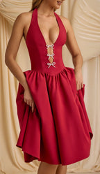 Spring Summer Halter Bow Deep V Plunge neck Backless Sexy Tulle Tutu Dress Bella Mia