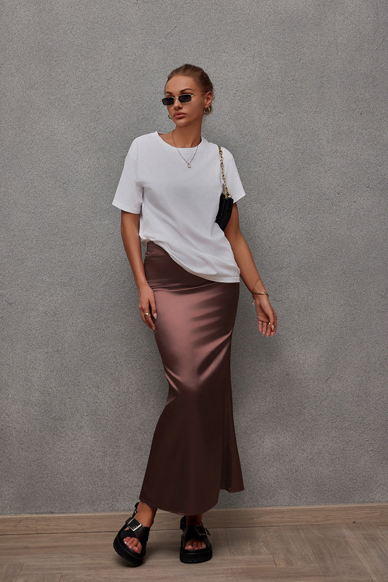 Spring Summer Artificial Silk Skirt Satin Skirt Women Casual Satin Hip Skirt Bella Mia