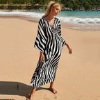 Elastic Printing Beach Cover-up Sexy Loose Chest Woven Vacation Beach Cover Up Bella Mia