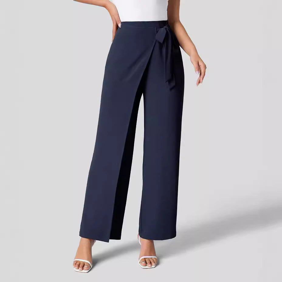 Workwear Women Work Pant Casual Texture Wide Leg Professional Trousers Belt Pants Bella Mia