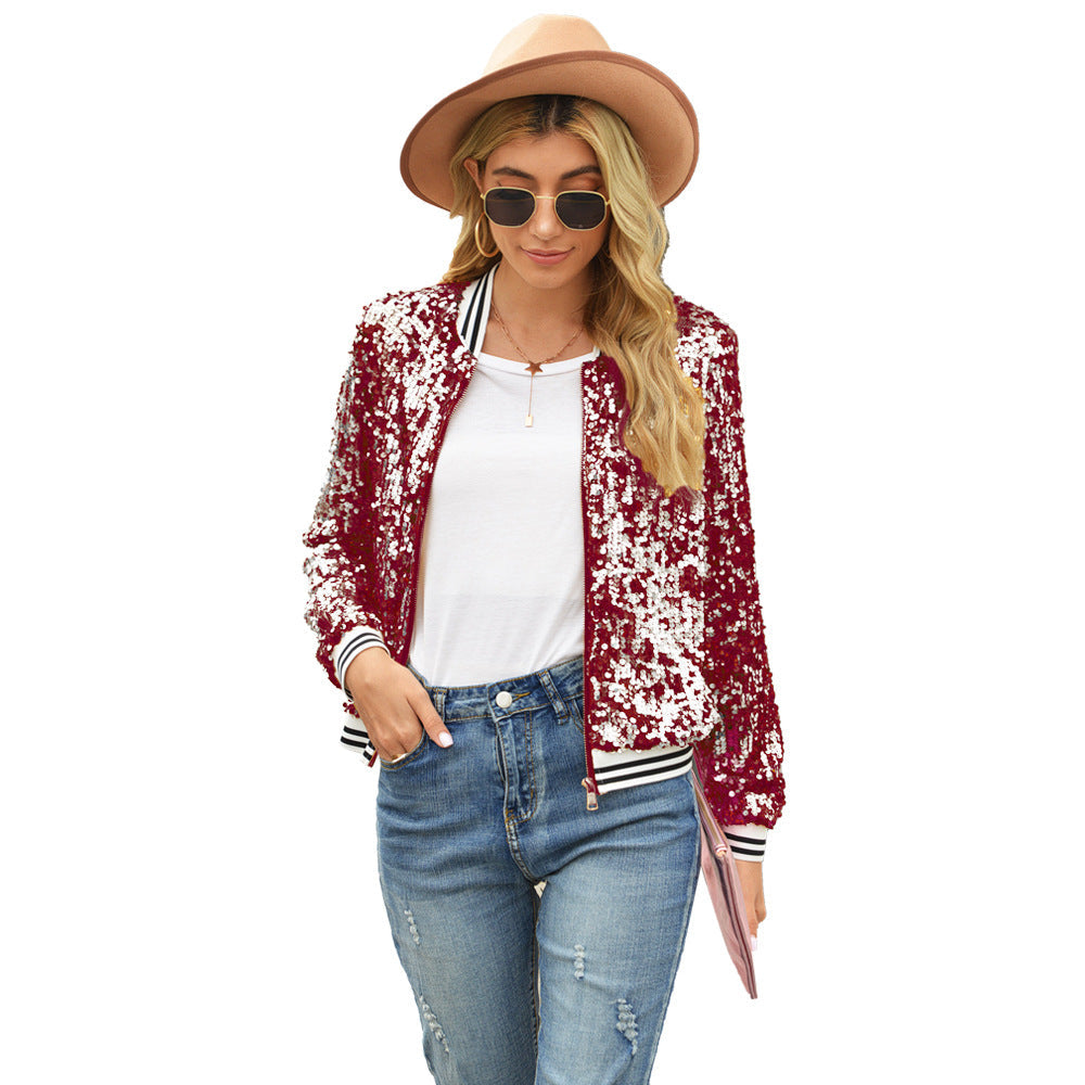 Autumn Winter New Sequined Long Sleeved Women Coat Bella Mia