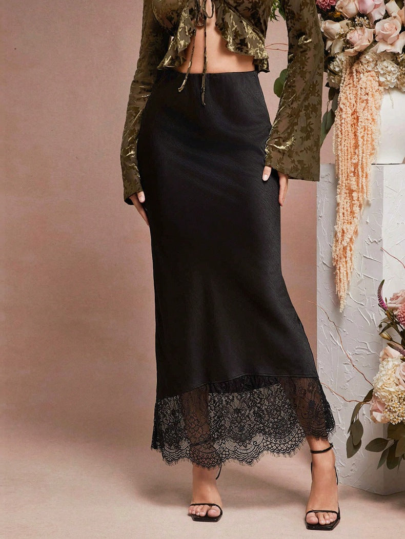 Skirt Lace Stitching Satin Satin Skirt Socialite Women Clothing Bella Mia