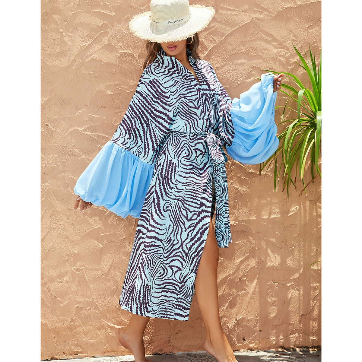 Zebra Striped Long Cardigan Bikini Cover-up Long Sleeve Blouse Beach Bella Mia