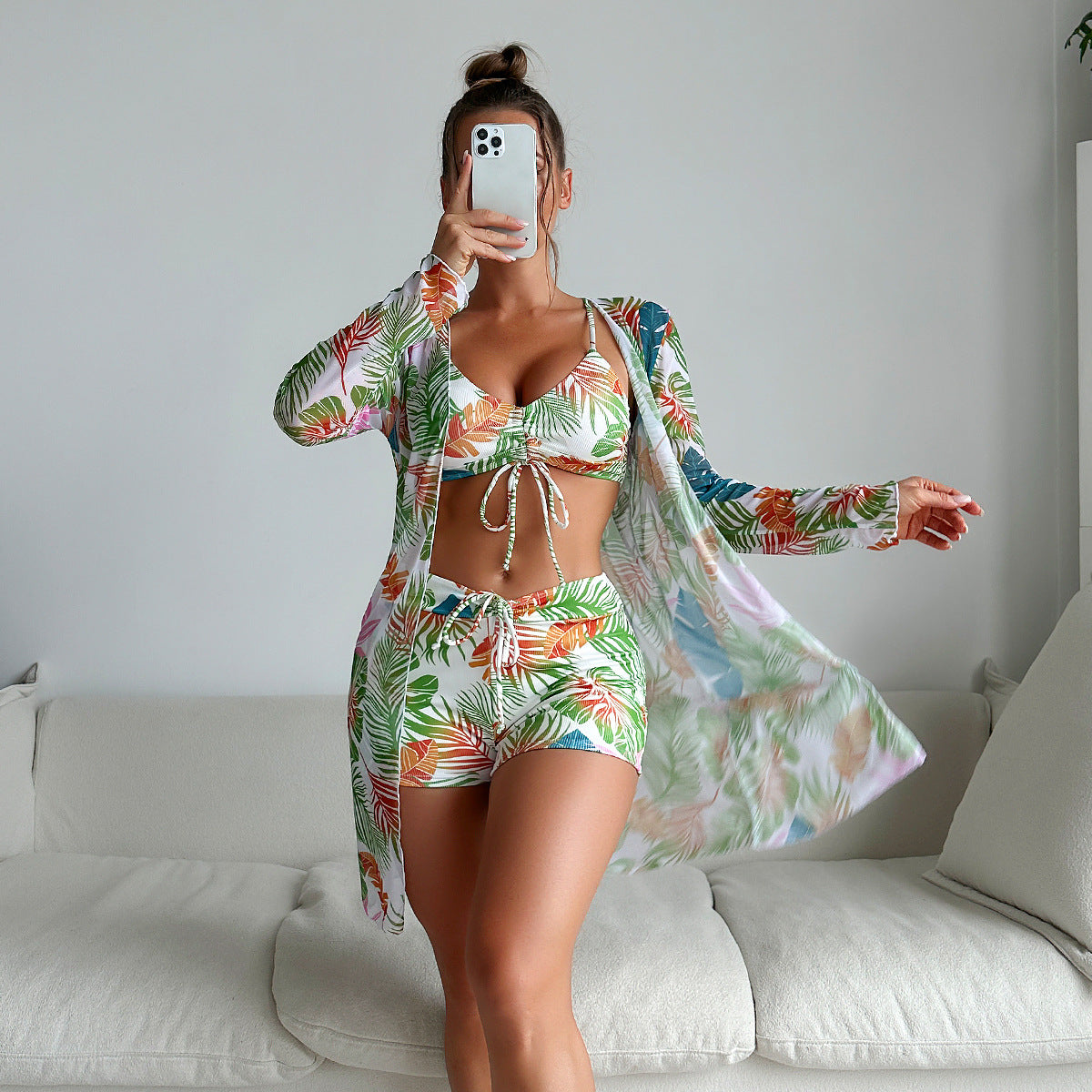 Swimsuit Women Split Three Piece Boxer Shorts Bikini Printed Rope Net Red Swimsuit Bella Mia