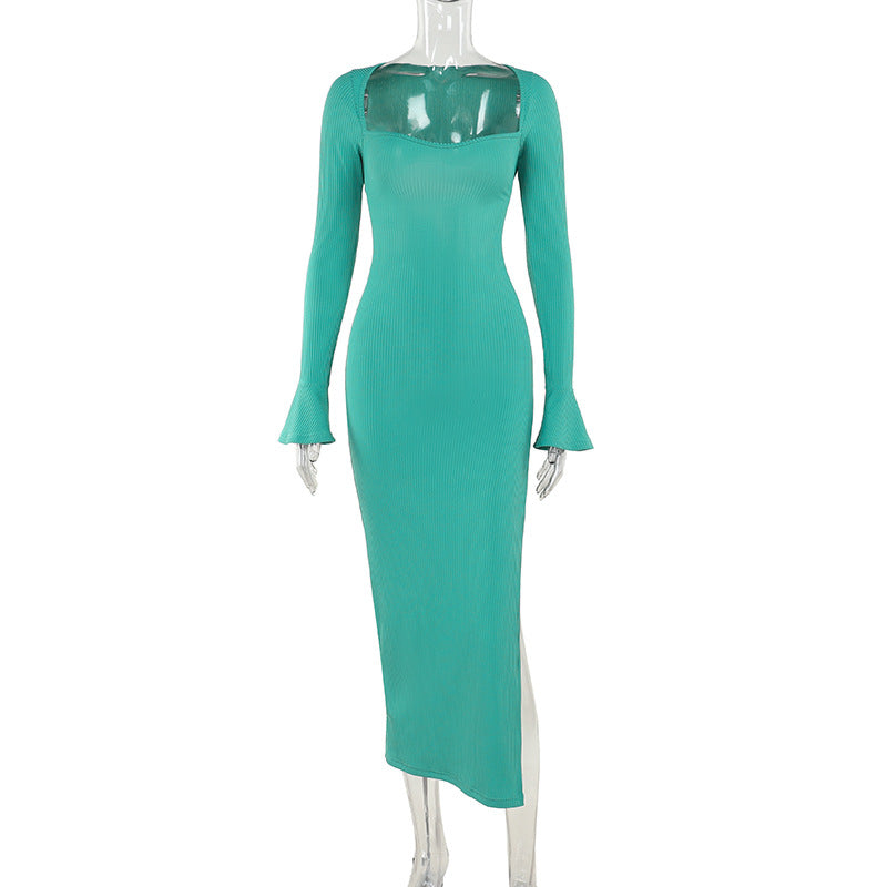 Autumn Sexy Maxi Dress Fashionable Elegant Slim Fit Lace up Long Sleeve Dress Women Bella Mia