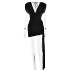 Women Clothing Summer Sexy Swing Collar Backless Sleeveless Ribbon Hip Bag Dress Bella Mia