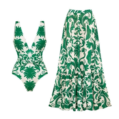 Swimsuit V neck Floral One Piece Swimsuit Women Skirt Average Size None