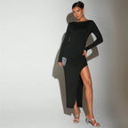 Sexy Socialite Dress Autumn Winter round Neck Bare Back Design Mid Length Dress Bella Mia