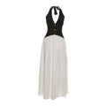 Fall Women Clothing French Sexy Halter Backless Contrast Color Fastener Decoration Dress Bella Mia
