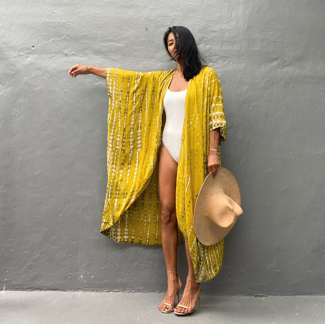 Rayon Tie-Dyed Floral Cardigan Holiday Casual Beach Bikini Cover with Straps 17 Colors Bella Mia