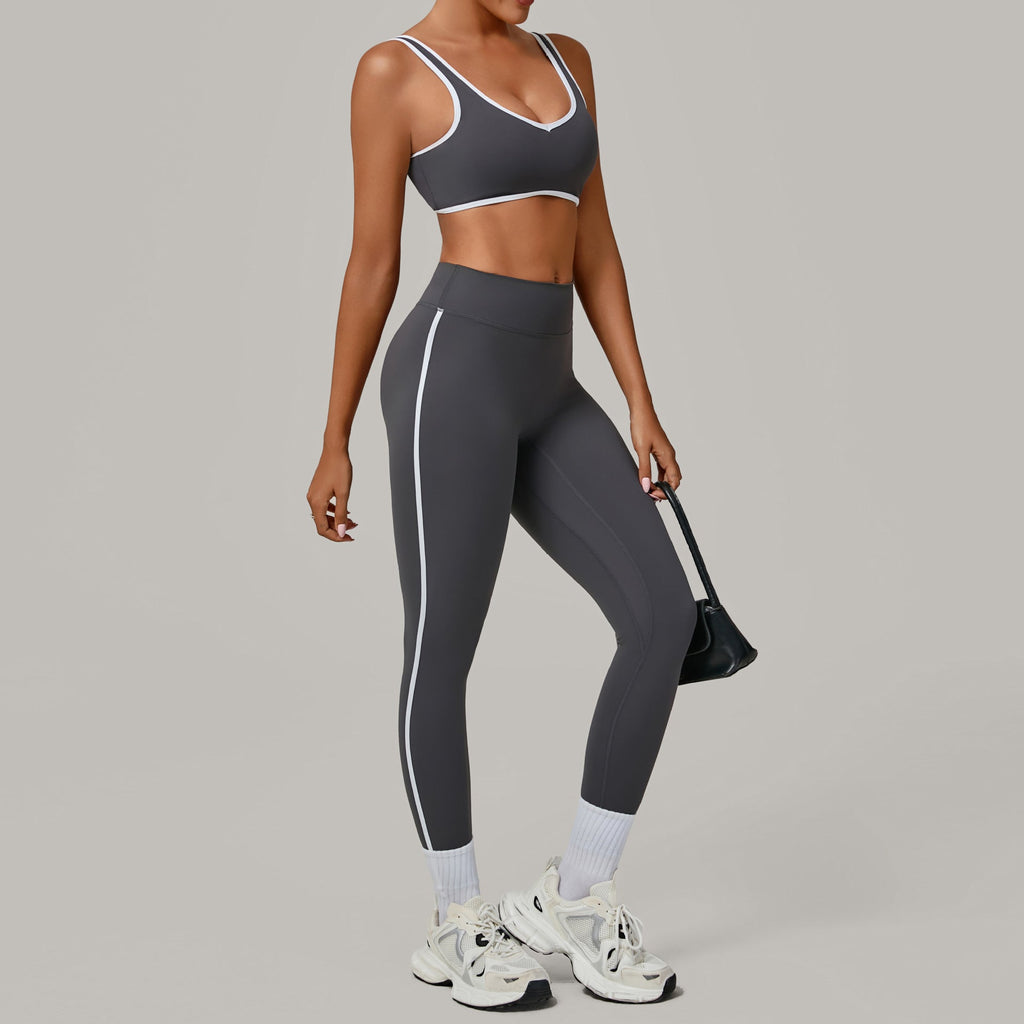 Contrast Color Binding Nude Feel Yoga Beauty Back Tight Quick Drying Workout Clothes Outdoor Sports Two Piece Sets Bella Mia