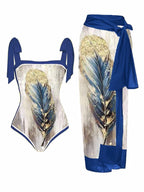 Swimwear Multi Color Printed Chiffon Dress One Piece Sunscreen Swimsuit Bella Mia