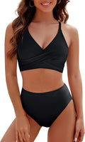 Bikini Contrast Color High Waist Lace up Sexy Split Bikini Swimsuit Swimwear Bella Mia