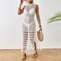 Women Cover up Hollow Out Cutout Floral Beach Dress Waist Trimming Lace up Tassel Maxi Dress Beach Dress Bella Mia