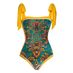 Two Piece Swimsuit Vintage Print Flab Hiding Slimming Sun Protective Beach Dress Swimsuit Bella Mia