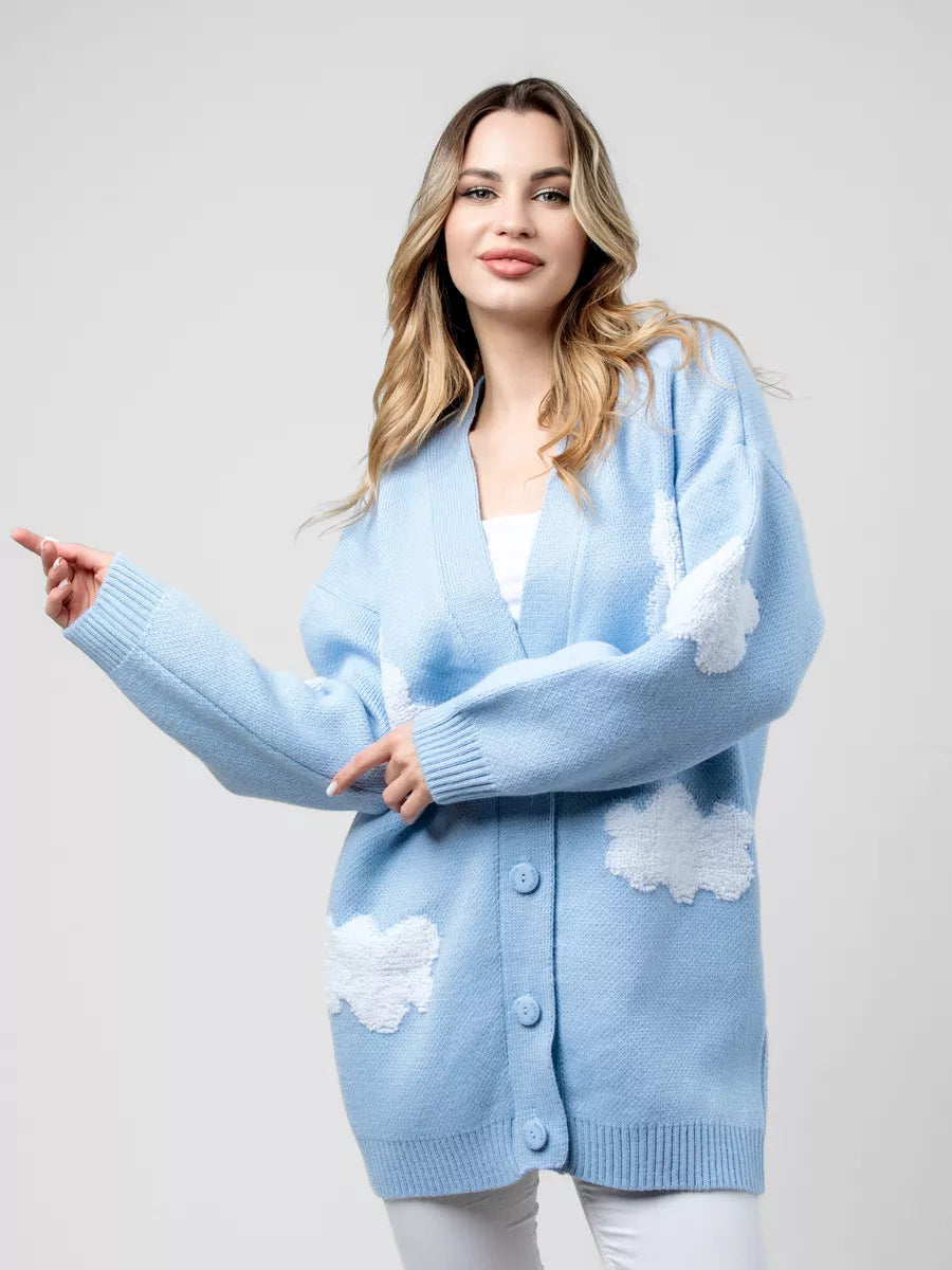 Women Turtleneck Cloud Cute Sweater Cardigan Knit Casual Daily Autumn Winter Women Coat Top Bella Mia