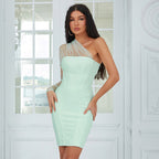 Dress Bandage Simple Sexy One Shoulder Mesh Stitched Backless Slim Dress Women Bella Mia