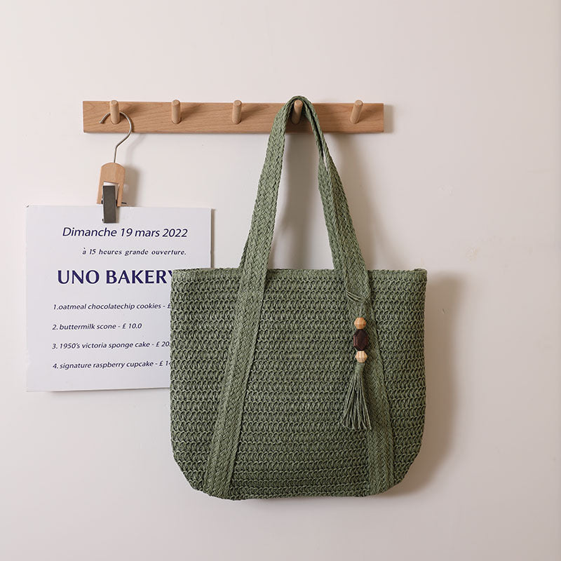 Women Solid Color Woven Bag Large Capacity Shoulder Straw Bag Vacation Beach Bag Women Bag Bella Mia