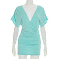 Women Clothing Spring Summer Sexy Simple Cool Large V neck Solid Color Sheath Dress