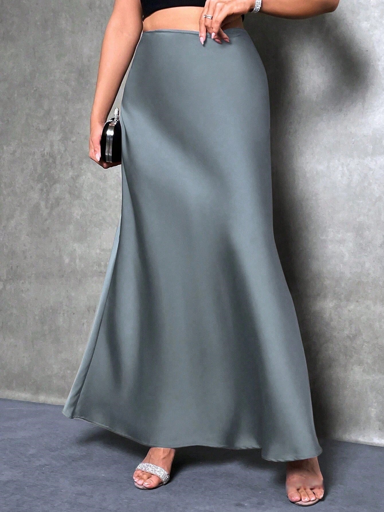 Satin Skirt Autumn Winter Simple A line Long Skirt Women Clothing Bella Mia