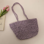 One Shoulder Straw Bag Simple Hollow Out Cutout out Straw Bag Woven Bag Summer Sweet Portable Seaside Vacation Beach Bag Women Bella Mia
