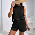 Wmen Handmade Knitted Vest Loose Casual Seaside Vacation Two Piece Set Bella Mia