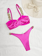 Bikini Double Bikini Sexy Swimsuit Satin Swimsuit Women Backless Swimsuit Solid Color Bikini Bella Mia