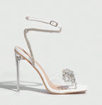 High Heel Sandals Women Heels Rhinestone Bow 11cm Stiletto Heel Square Toe Rhinestone Clear Heel Women Bella Mia