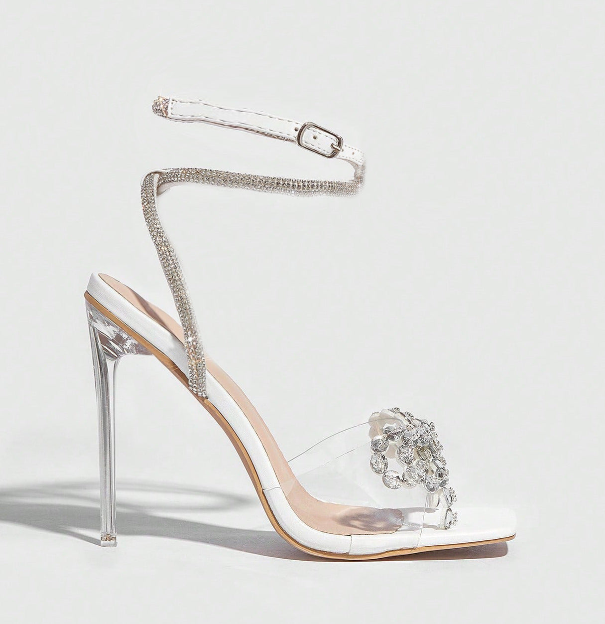 High Heel Sandals Women Heels Rhinestone Bow 11cm Stiletto Heel Square Toe Rhinestone Clear Heel Women Bella Mia