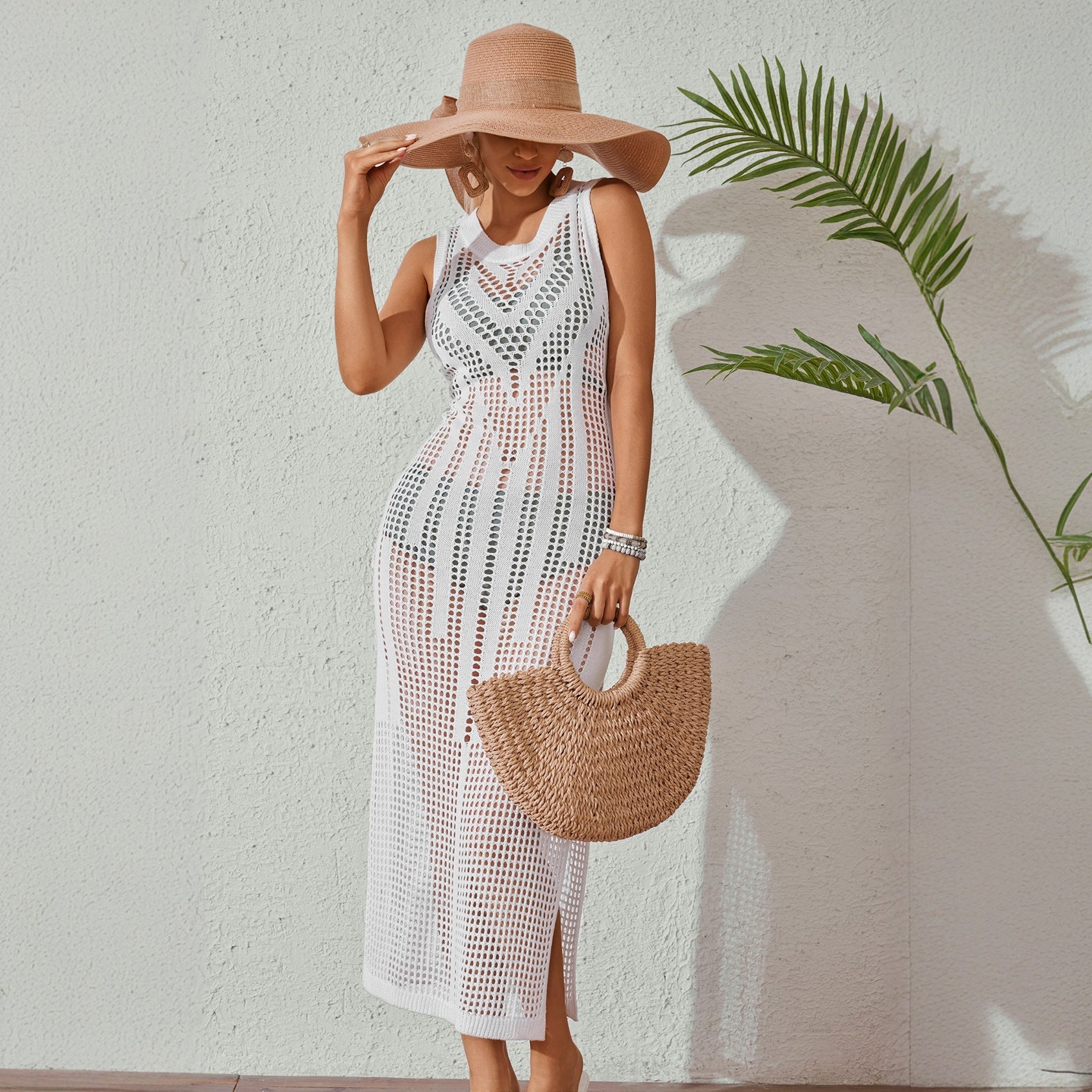 Beach Dress Women Solid Color Sexy Knitted Beach Bikini Swimsuit Blouse Sun Protective Clothing Bella Mia