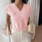 Women Clothing Autumn Winter Casual Vacation Deep V Plunge Neck Solid Color Sweater with Short Sleeves Bella Mia