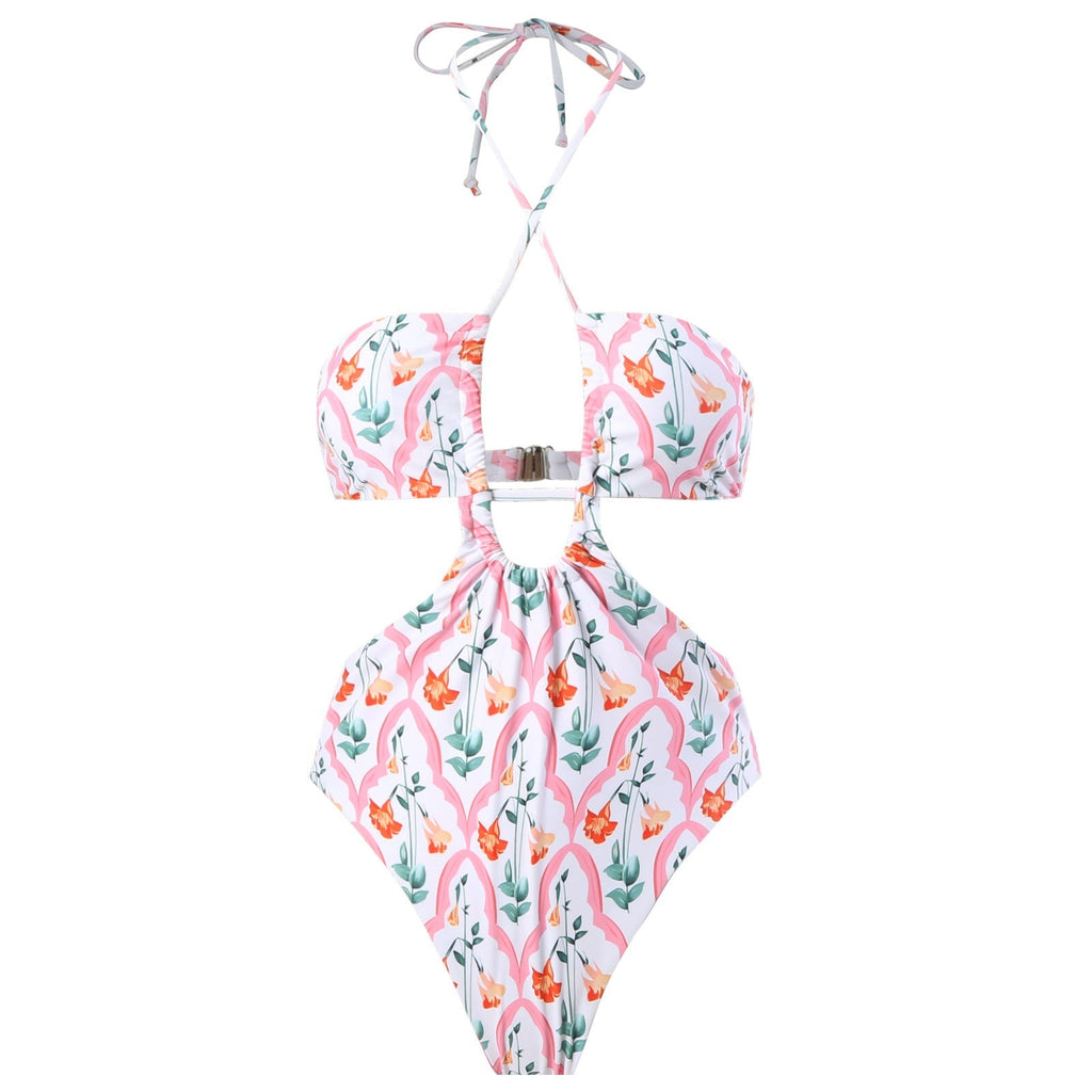 Sexy Double Sided One Piece Swimsuit Pleated Halter Bikini Suit Chiffon Dress Bella Mia