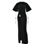 Arrival Pleated round Neck Dress Women Sexy High Split Hip Bag Dress Bella Mia
